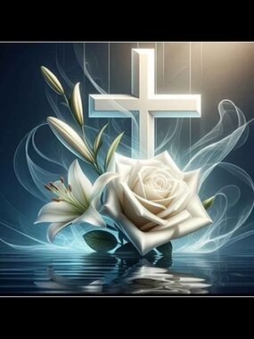 11.8x11.8 White Rose & Cross DIY Diamond Art Painting Kit - Serene Floral Art